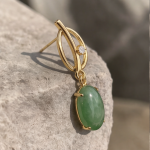 Oval Jade Drop Earrings with Navette Gold Frame - 图片 4