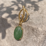 Oval Jade Drop Earrings with Navette Gold Frame - 图片 2