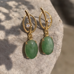 Oval Jade Drop Earrings with Navette Gold Frame - 图片 5