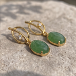 Oval Jade Drop Earrings with Navette Gold Frame - 图片 6