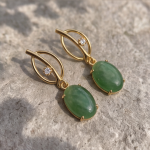 Oval Jade Drop Earrings with Navette Gold Frame - 图片 8