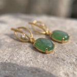 Oval Jade Drop Earrings with Navette Gold Frame - 图片 9