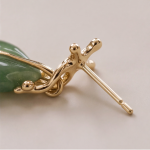 Carved Jade Leaf Drop Earrings with Sculpted Gold Cap - 图片 4
