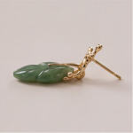 Carved Jade Leaf Drop Earrings with Sculpted Gold Cap - 图片 3