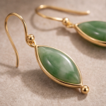 Marquise Jade Hook Earrings with Gold Bead Accents - 图片 5