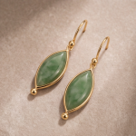 Marquise Jade Hook Earrings with Gold Bead Accents - 图片 3