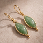 Marquise Jade Hook Earrings with Gold Bead Accents - 图片 6