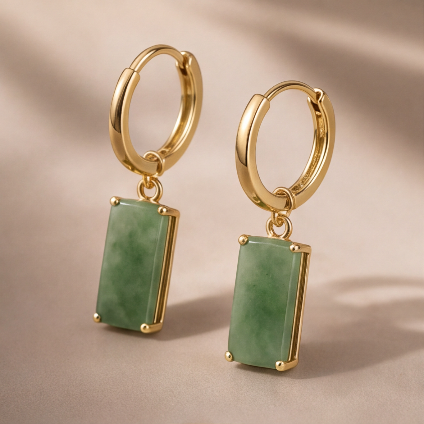 1786327734_a3d898fd-1 Rectangular Jade Charm Huggie Hoop Earrings - 图片 1