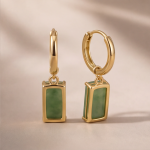 Rectangular Jade Charm Huggie Hoop Earrings - 图片 7