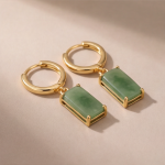 Rectangular Jade Charm Huggie Hoop Earrings - 图片 6