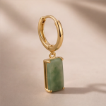 Rectangular Jade Charm Huggie Hoop Earrings - 图片 5