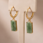 Rectangular Jade Charm Huggie Hoop Earrings - 图片 2