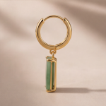 Rectangular Jade Charm Huggie Hoop Earrings - 图片 4