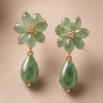 Jade Flower Earrings with Teardrop Detachable Drop
