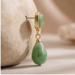Square and Teardrop Jade Two-Stone Earrings - 图片 7