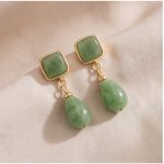 Square and Teardrop Jade Two-Stone Earrings
