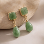 Square and Teardrop Jade Two-Stone Earrings - 图片 2