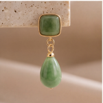 Square and Teardrop Jade Two-Stone Earrings - 图片 5
