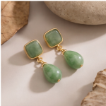 Square and Teardrop Jade Two-Stone Earrings - 图片 3
