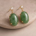 Oval Jade Drop Earrings with Brilliant Stud Top - 图片 9