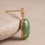 Oval Jade Drop Earrings with Brilliant Stud Top - 图片 7