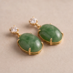 Oval Jade Drop Earrings with Brilliant Stud Top - 图片 2