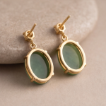 Oval Jade Drop Earrings with Brilliant Stud Top - 图片 3