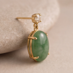Oval Jade Drop Earrings with Brilliant Stud Top - 图片 4