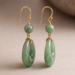 Open Jade Teardrop Hook Earrings with Bead Accent - 图片 2