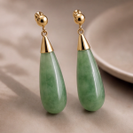 Elongated Jade Teardrop Earrings with Gold Cone Cap - 图片 9