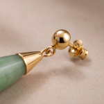 Elongated Jade Teardrop Earrings with Gold Cone Cap - 图片 8