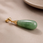 Elongated Jade Teardrop Earrings with Gold Cone Cap - 图片 7