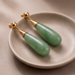 Elongated Jade Teardrop Earrings with Gold Cone Cap - 图片 5