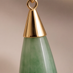 Elongated Jade Teardrop Earrings with Gold Cone Cap - 图片 3