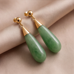 Elongated Jade Teardrop Earrings with Gold Cone Cap - 图片 2