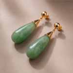 Elongated Jade Teardrop Earrings with Gold Cone Cap