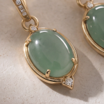 Oval Jade Huggie Drop Earrings with Pave Hoop - 图片 9
