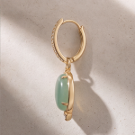 Oval Jade Huggie Drop Earrings with Pave Hoop - 图片 8