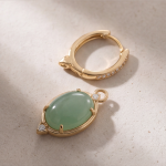 Oval Jade Huggie Drop Earrings with Pave Hoop - 图片 7