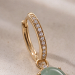 Oval Jade Huggie Drop Earrings with Pave Hoop - 图片 4