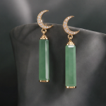 Jade Bar Drop Earrings with Pave Crescent Moon - 图片 9