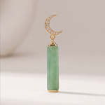 Jade Bar Drop Earrings with Pave Crescent Moon - 图片 8