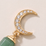 Jade Bar Drop Earrings with Pave Crescent Moon - 图片 5