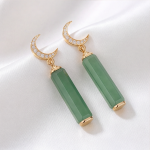 Jade Bar Drop Earrings with Pave Crescent Moon