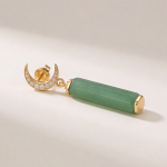 Jade Bar Drop Earrings with Pave Crescent Moon - 图片 3