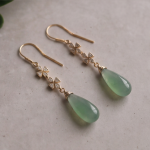 Chalcedony Briolette Threader Earrings with Floral Pave - 图片 2