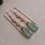 Chalcedony Briolette Threader Earrings with Floral Pave