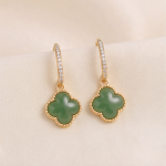 Jade Four-Leaf Clover Huggie Earrings