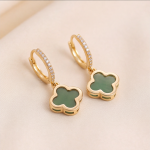 Jade Four-Leaf Clover Huggie Earrings - 图片 8