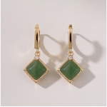 Kite-Set Square Jade Huggie Drop Earrings - 图片 3